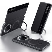 For Huawei Mate 70 SULADA Smart View Window MagSafe Magnetic Holder Leather Phone Case(Black)