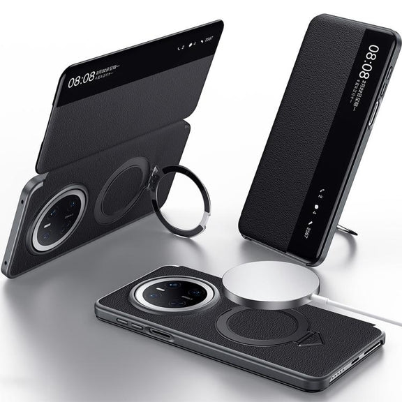 For Huawei Mate 70 SULADA Smart View Window MagSafe Magnetic Holder Leather Phone Case(Black)