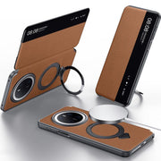 For Huawei Mate 70 SULADA Smart View Window MagSafe Magnetic Holder Leather Phone Case(Brown)