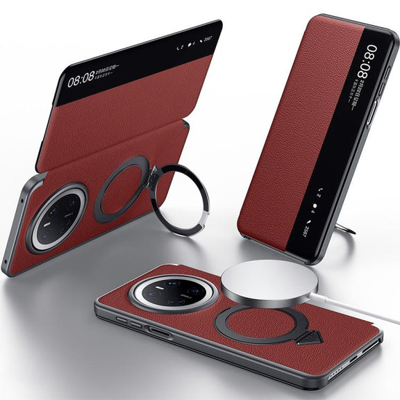 For Huawei Mate 70 SULADA Smart View Window MagSafe Magnetic Holder Leather Phone Case(Red)