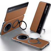 For Huawei Mate 70 Pro / Mate 70 Pro+ SULADA Smart View Window MagSafe Magnetic Holder Leather Phone Case(Brown)