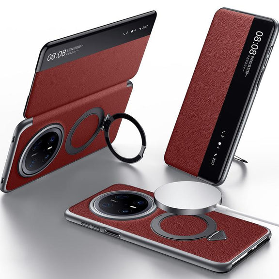 For Huawei Mate 70 Pro / Mate 70 Pro+ SULADA Smart View Window MagSafe Magnetic Holder Leather Phone Case(Red)