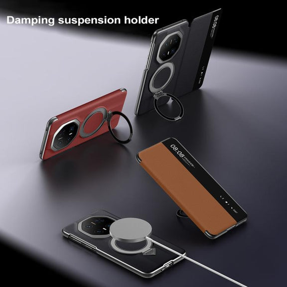 For Huawei Mate 70 RS Ultimate SULADA Smart View Window MagSafe Magnetic Holder Leather Phone Case(Red)