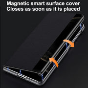 For Huawei Mate X6 SULADA Smart Series Wristband Holder Smart View Window Genuine Leather Phone Case(Blue)