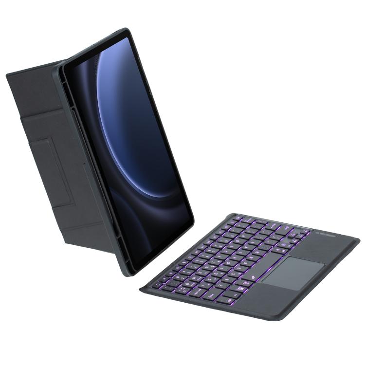 For Samsung Galaxy Tab S10 FE / S9 FE / S9 Holder Floating Detachable Backlight Keyboard Tablet Leather Case with Touchpad(Black)