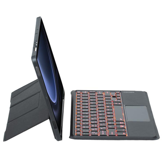 For Samsung Galaxy Tab S10 FE / S9 FE / S9 Holder Floating Detachable Backlight Keyboard Tablet Leather Case with Touchpad(Black)