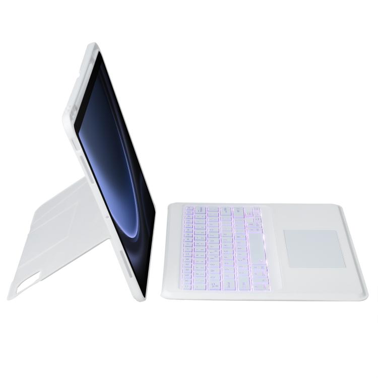 For Samsung Galaxy Tab S10 FE / S9 FE / S9 Holder Floating Detachable Backlight Keyboard Tablet Leather Case with Touchpad(White)