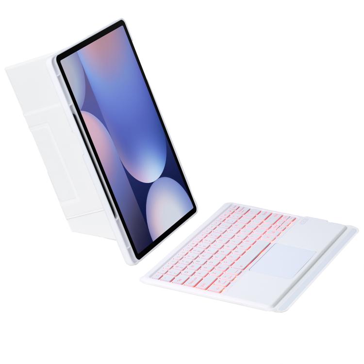 For Samsung Galaxy Tab S10+ / S9 FE+ / S9+ Holder Floating Detachable Backlight Keyboard Tablet Leather Case with Touchpad(White)