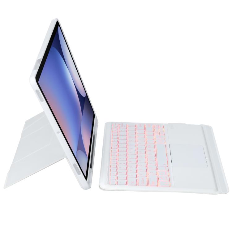 For Samsung Galaxy Tab S10+ / S9 FE+ / S9+ Holder Floating Detachable Backlight Keyboard Tablet Leather Case with Touchpad(White)
