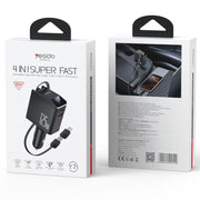 Yesido Y71 125W Type-C + 8 Pin Retractable Cable 3 in 1 Car Charger(Black)