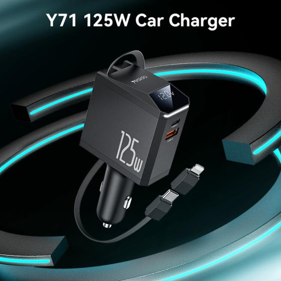 Yesido Y71 125W Type-C + 8 Pin Retractable Cable 3 in 1 Car Charger(Black)