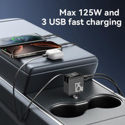 Yesido Y71 125W Type-C + 8 Pin Retractable Cable 3 in 1 Car Charger(Black)