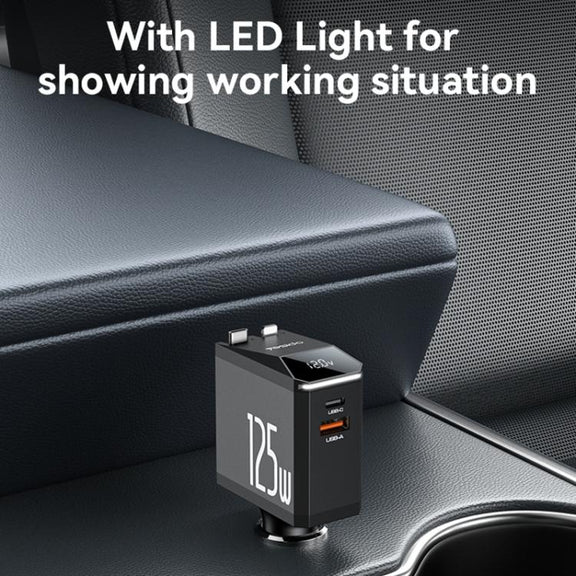 Yesido Y71 125W Type-C + 8 Pin Retractable Cable 3 in 1 Car Charger(Black)