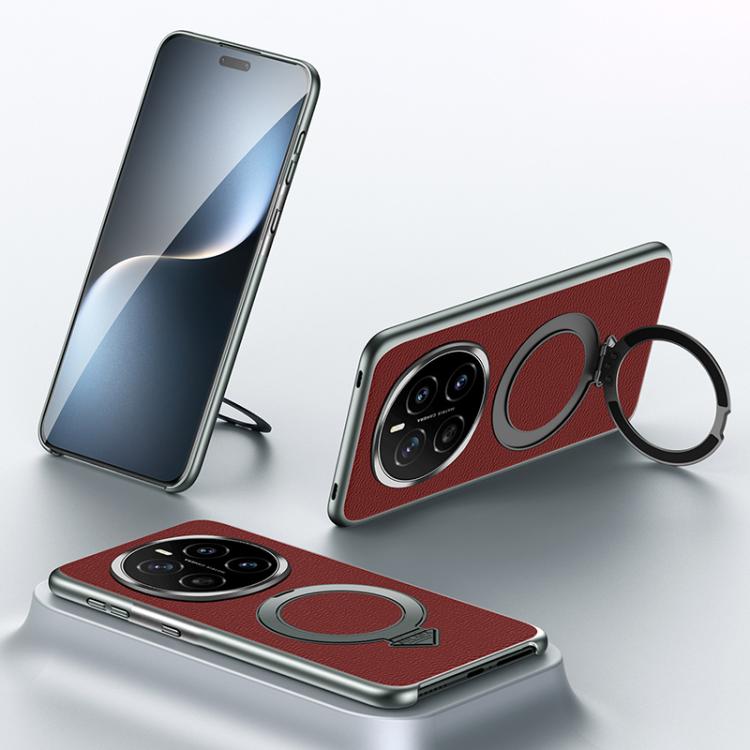 For Honor Magic7 SULADA Top Grain Leather MagSafe Magnetic Holder Phone Case(Red)