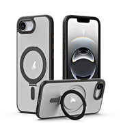 For iPhone 16e Airbag MagSafe Shockproof Frosted Phone Case with Fold Holder(Black)