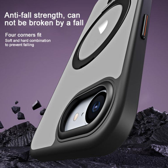 For iPhone 16e Airbag MagSafe Shockproof Frosted Phone Case with Fold Holder(Black)