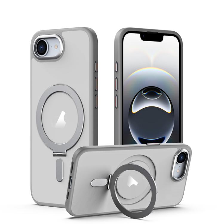 For iPhone 16e Airbag MagSafe Shockproof Frosted Phone Case with Fold Holder(Grey)