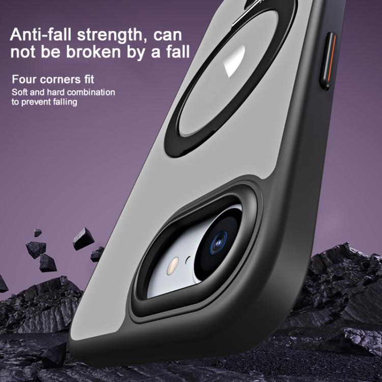 For iPhone 16e Airbag MagSafe Shockproof Frosted Phone Case with Fold Holder(Blue)