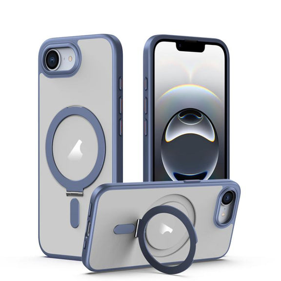 For iPhone 16e Airbag MagSafe Shockproof Frosted Phone Case with Fold Holder(Blue)