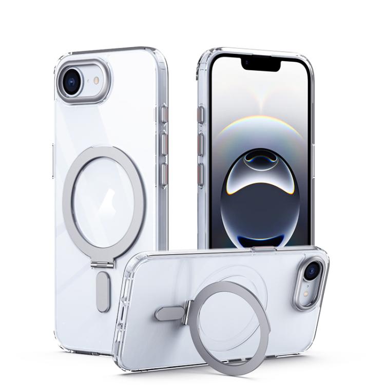 For iPhone 16e Airbag MagSafe Shockproof Frosted Phone Case with Fold Holder(Silver)