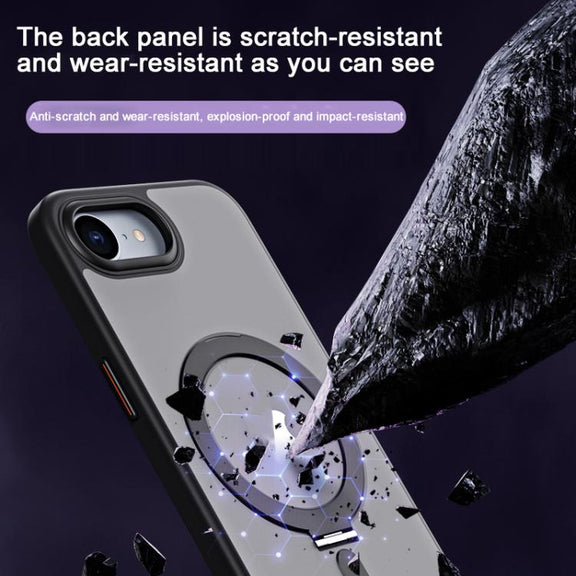 For iPhone 16e Airbag MagSafe Shockproof Frosted Phone Case with Fold Holder(Silver)