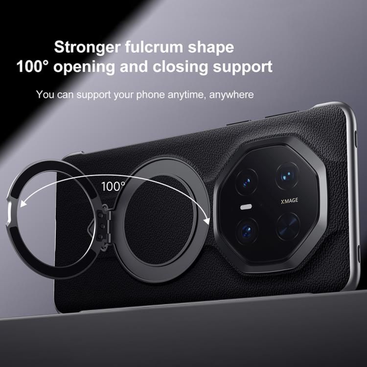 For Huawei Mate 70 RS Ultimate SULADA Top Grain Leather MagSafe Magnetic Holder Phone Case(Black)