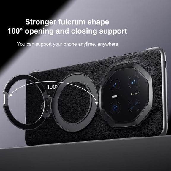 For Huawei Mate 70 RS Ultimate SULADA Top Grain Leather MagSafe Magnetic Holder Phone Case(Black)