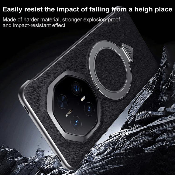 For Huawei Mate 70 RS Ultimate SULADA Top Grain Leather MagSafe Magnetic Holder Phone Case(Black)