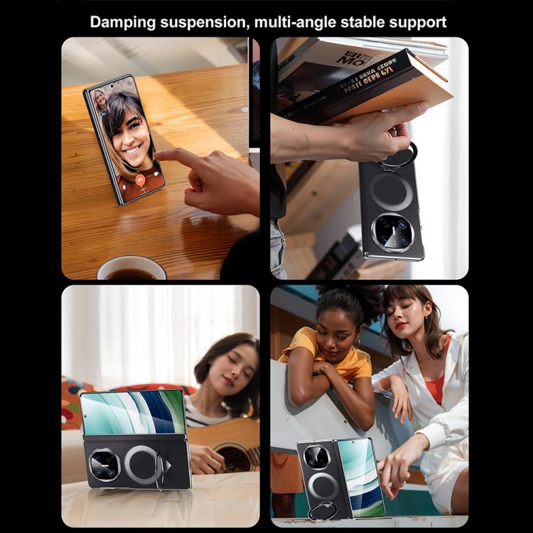 For Huawei Mate X6 SULADA Top Grain Leather MagSafe Magnetic Holder Phone Case(Black)
