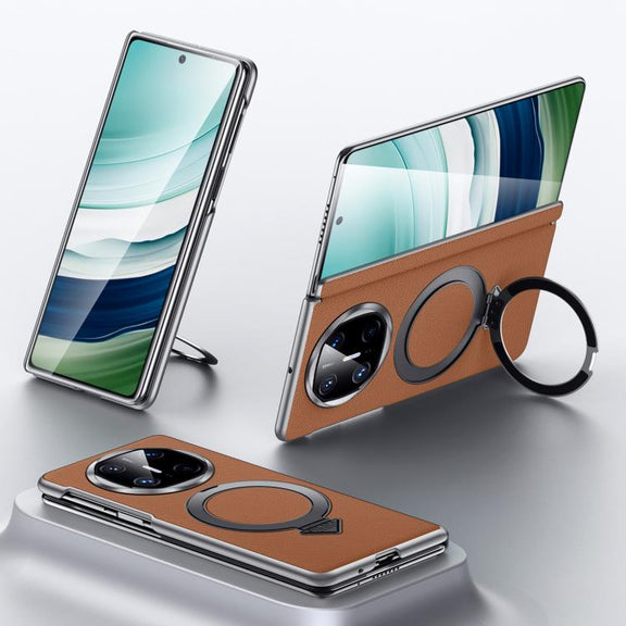 For Huawei Mate X6 SULADA Top Grain Leather MagSafe Magnetic Holder Phone Case(Brown)