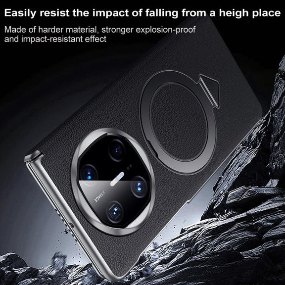 For Huawei Mate X6 SULADA Top Grain Leather MagSafe Magnetic Holder Phone Case(Blue)