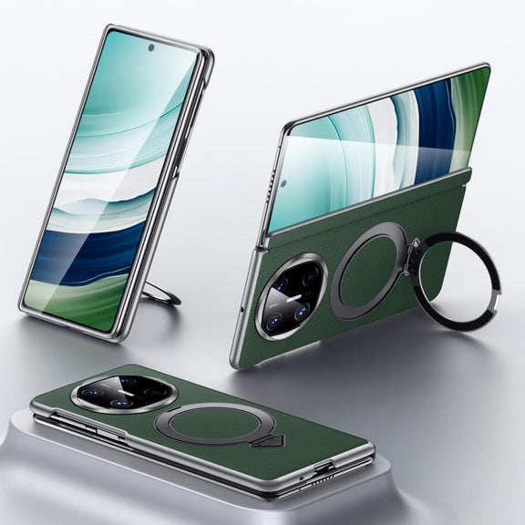 For Huawei Mate X6 SULADA Top Grain Leather MagSafe Magnetic Holder Phone Case(Green)