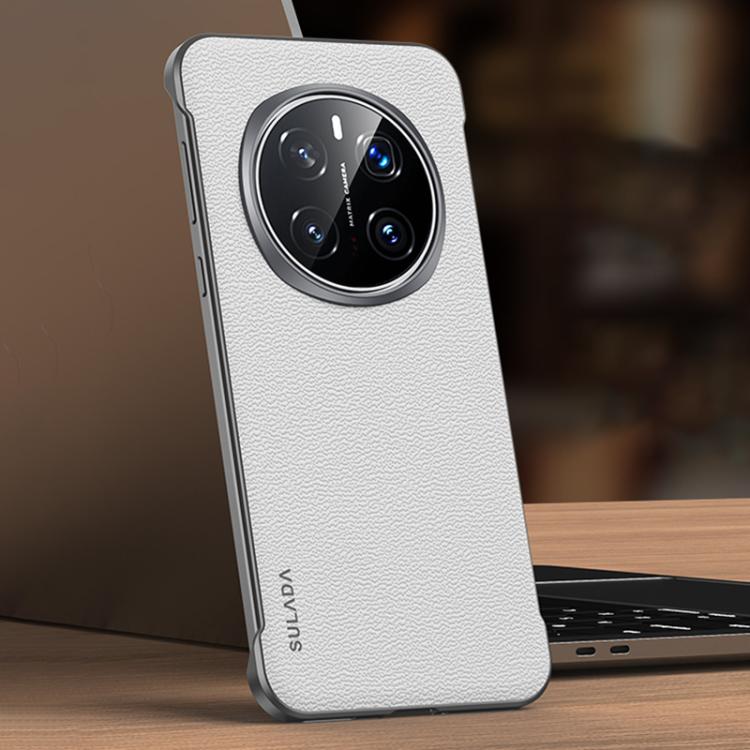 For Honor Magic7 Pro SULADA Frameless Top Layer Cowhide Leather Hybrid PC Phone Case(White)