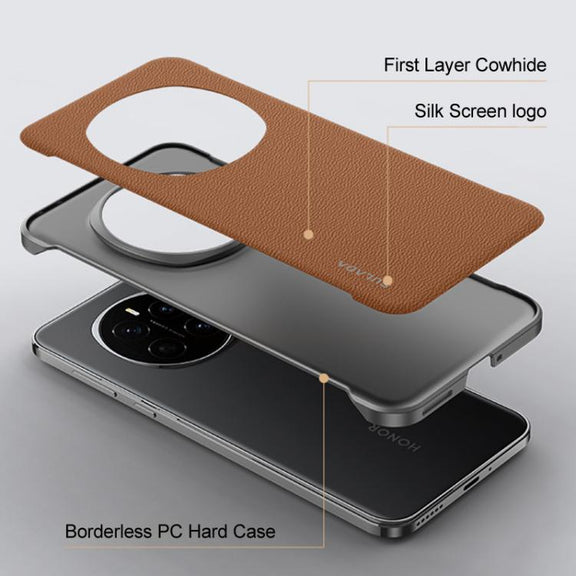 For Honor Magic7 SULADA Frameless Top Layer Cowhide Leather Hybrid PC Phone Case(White)