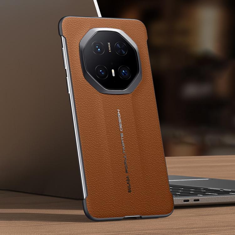 For Huawei Mate 70 RS Ultimate SULADA Frameless Top Layer Cowhide Leather Hybrid PC Phone Case(Brown)