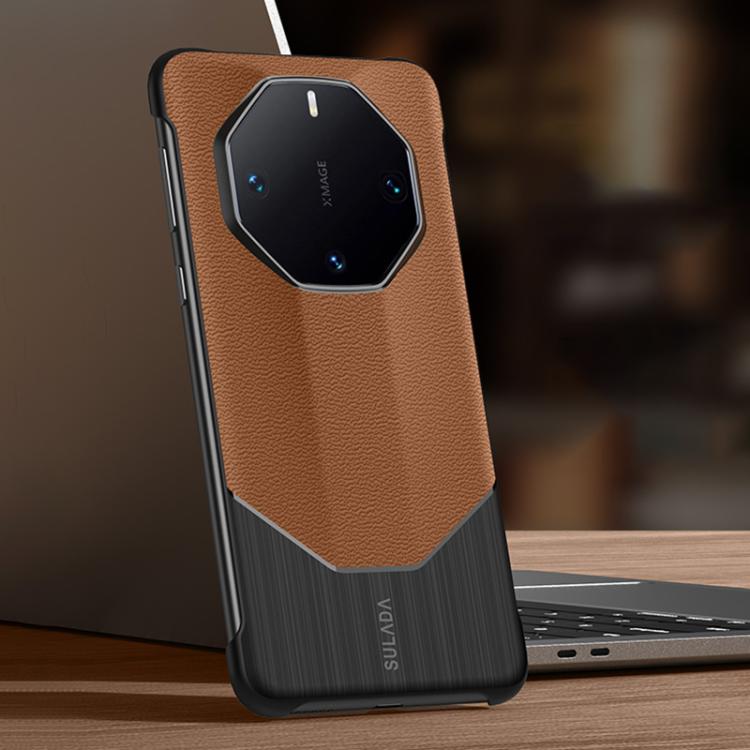 For Huawei Mate 60 RS Ultimate SULADA Frameless Top Layer Cowhide Leather Hybrid PC Phone Case(Brown)
