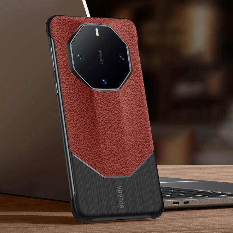 For Huawei Mate 60 RS Ultimate SULADA Frameless Top Layer Cowhide Leather Hybrid PC Phone Case(Red)