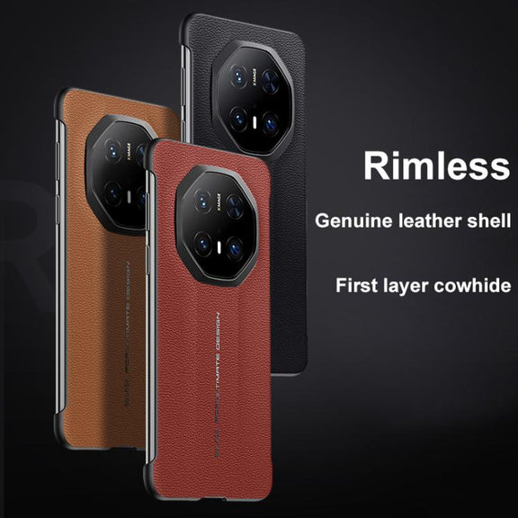 For Huawei Mate 60 RS Ultimate SULADA Frameless Top Layer Cowhide Leather Hybrid PC Phone Case(Red)