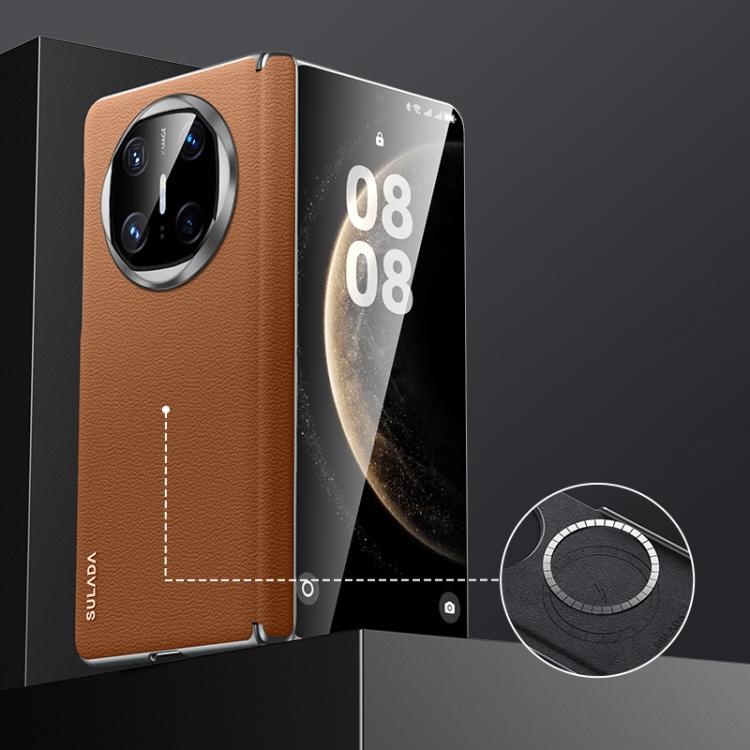 For Huawei Mate X6 SULADA Frameless Top Layer Cowhide Leather Hybrid PC Phone Case(Brown)