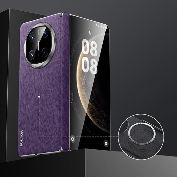 For Huawei Mate X6 SULADA Frameless Top Layer Cowhide Leather Hybrid PC Phone Case(Purple)