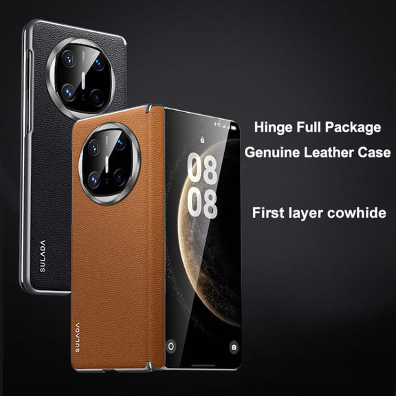 For Huawei Mate X6 SULADA Frameless Top Layer Cowhide Leather Hybrid PC Phone Case(Red)