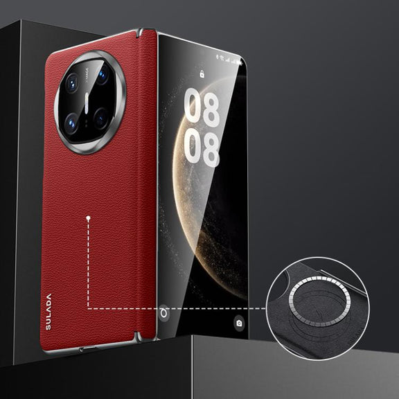 For Huawei Mate X6 SULADA Frameless Top Layer Cowhide Leather Hybrid PC Phone Case(Red)