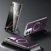 For iPhone 16 Plus SULADA Kevlar Texture MagSafe Magnetic Holder Phone Case(Purple)