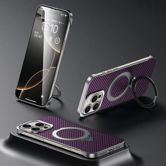 For iPhone 16 Pro SULADA Kevlar Texture MagSafe Magnetic Holder Phone Case(Purple)