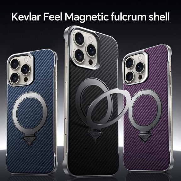 For iPhone 16 Pro SULADA Kevlar Texture MagSafe Magnetic Holder Phone Case(Purple)