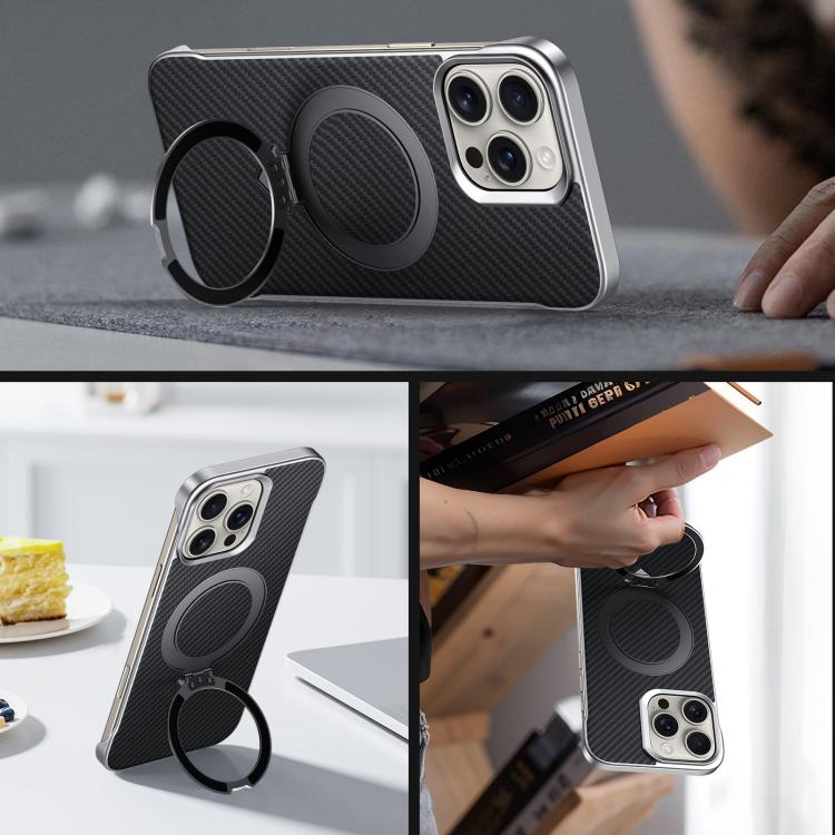 For iPhone 16 Plus SULADA Kevlar Texture MagSafe Magnetic Holder Phone Case(Purple)