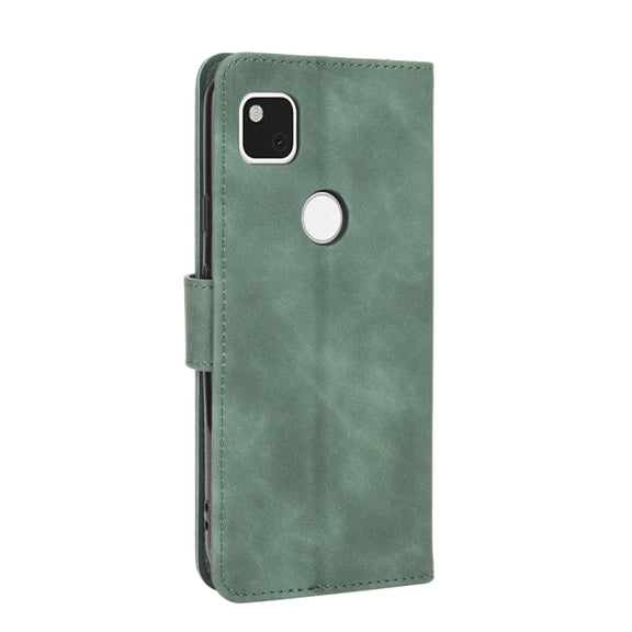 For Google Pixel 4a Solid Color Skin Feel Magnetic Buckle Horizontal Flip Calf Texture PU Leather Case with Holder & Card Slots & Wallet(Green)