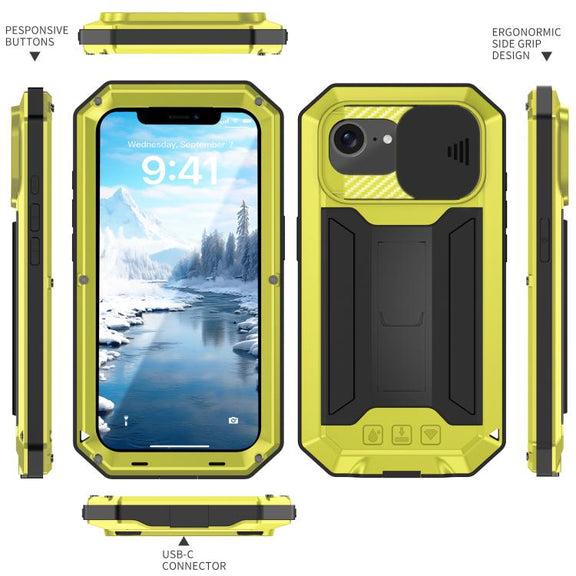 For iPhone 16e Sliding Camera IP68 Water-resistant Holder Phone Case(Yellow)