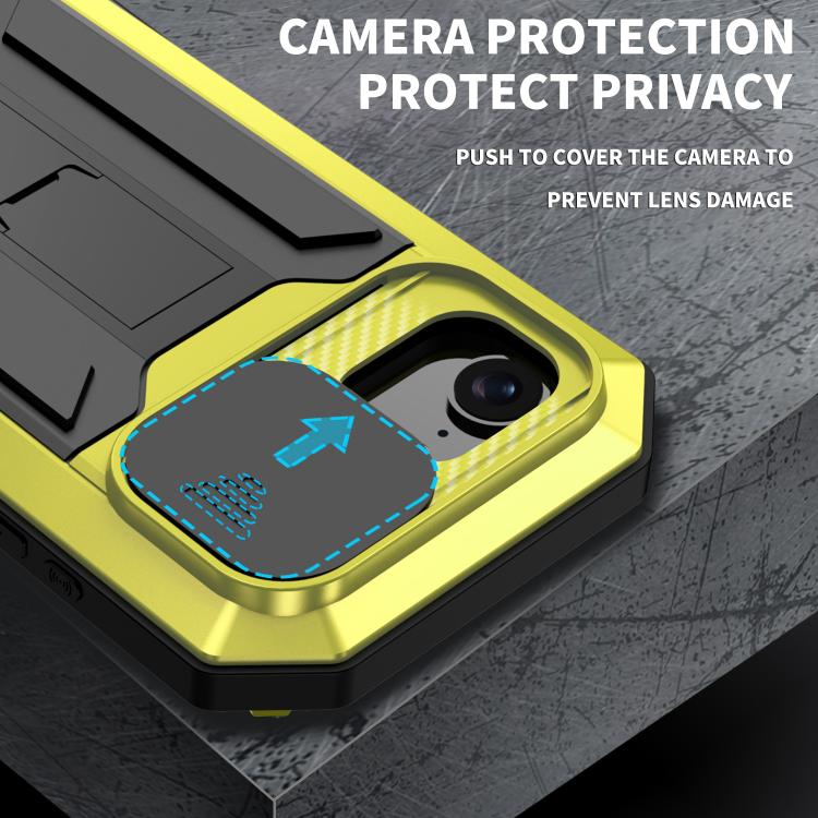 For iPhone 16e Sliding Camera IP68 Water-resistant Holder Phone Case(Yellow)