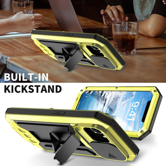 For iPhone 16e Sliding Camera IP68 Water-resistant Holder Phone Case(Yellow)